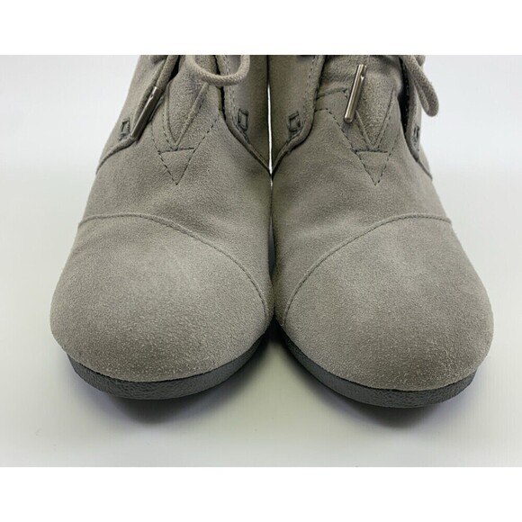 Toms Suede Desert Wedge Bootie Gray Lace Up Multi Embroidered Aztec Womens 8.5 - Picture 4 of 12